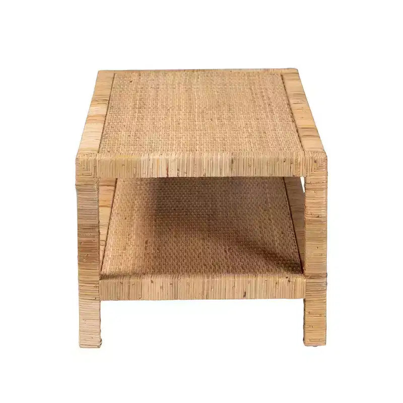 bali & pari Kalimantan Rattan and Mahogany Wood Rectangle Coffee Table Light Honey
