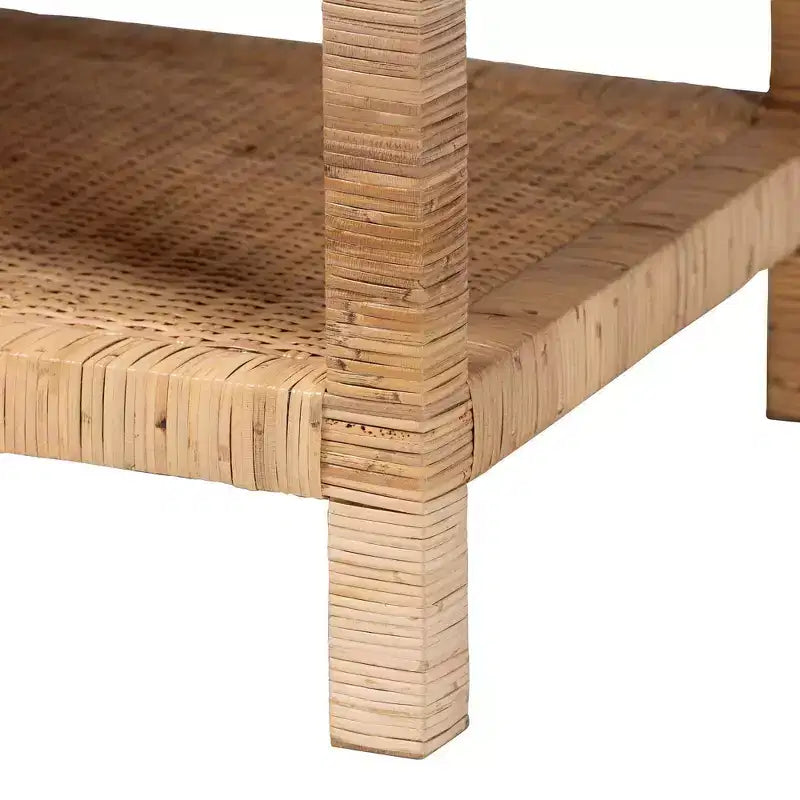 bali & pari Kalimantan Rattan and Mahogany Wood Rectangle Coffee Table Light Honey