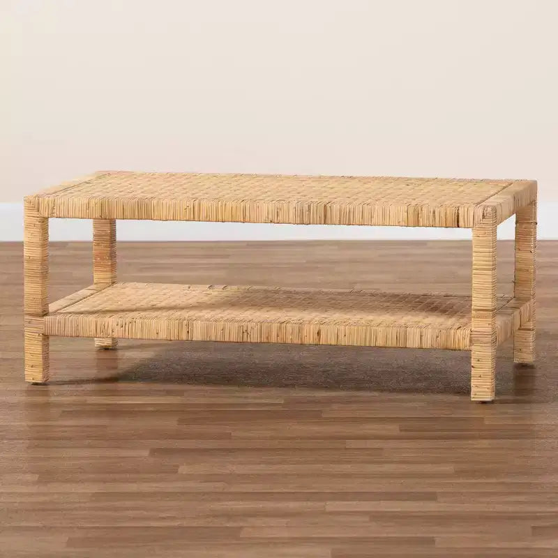 bali & pari Kalimantan Rattan and Mahogany Wood Rectangle Coffee Table Light Honey