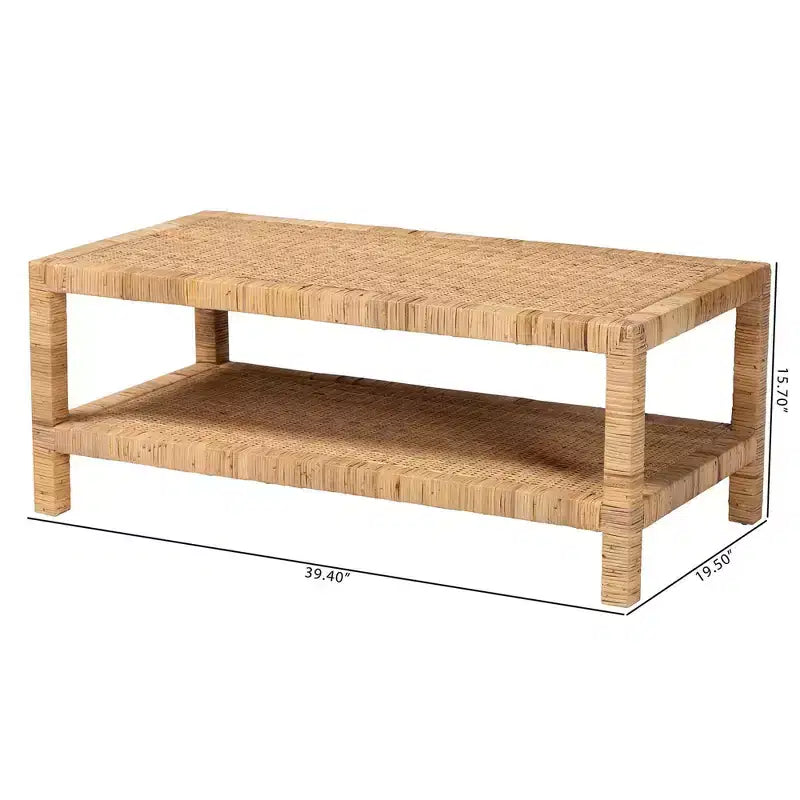 bali & pari Kalimantan Rattan and Mahogany Wood Rectangle Coffee Table Light Honey