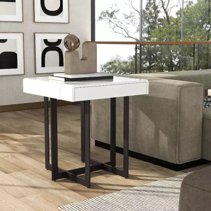 Neyo 22" Square Mdf End Table with Drawer White - miBasics