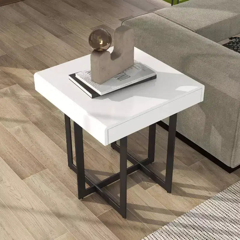 Neyo 22" Square Mdf End Table with Drawer White - miBasics