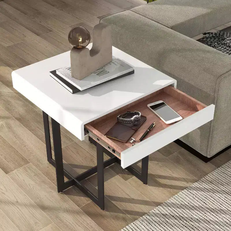 Neyo 22" Square Mdf End Table with Drawer White - miBasics