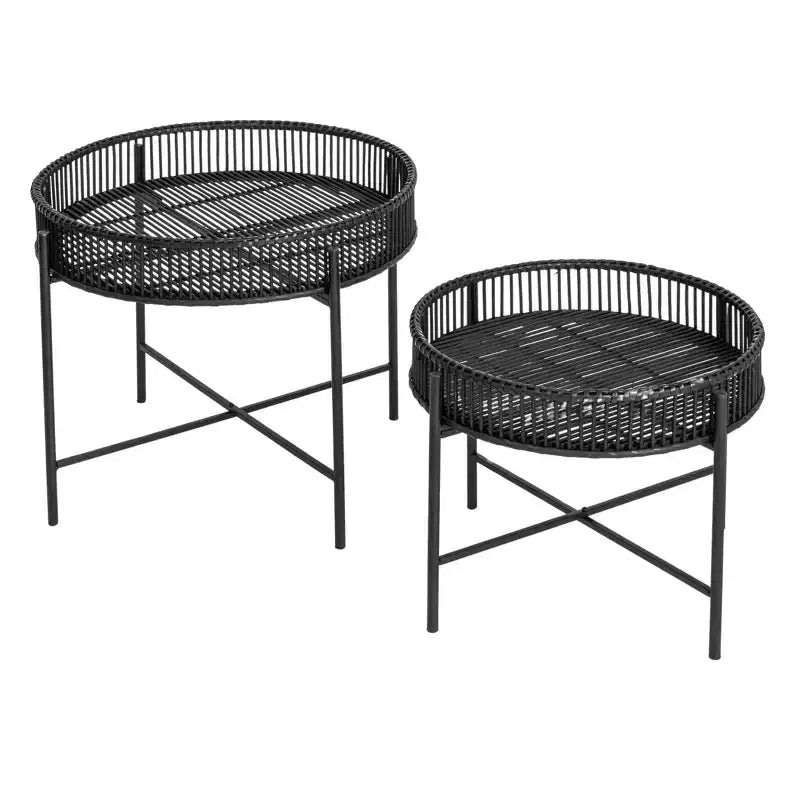 Storied Home Set of 2 Round Table Trays on Stands Black