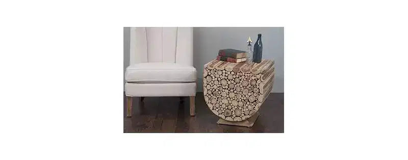 East at Main 22" Augusta Side Table Tan: Reclaimed Munggur Wood, U-Shaped, No Assembly Required