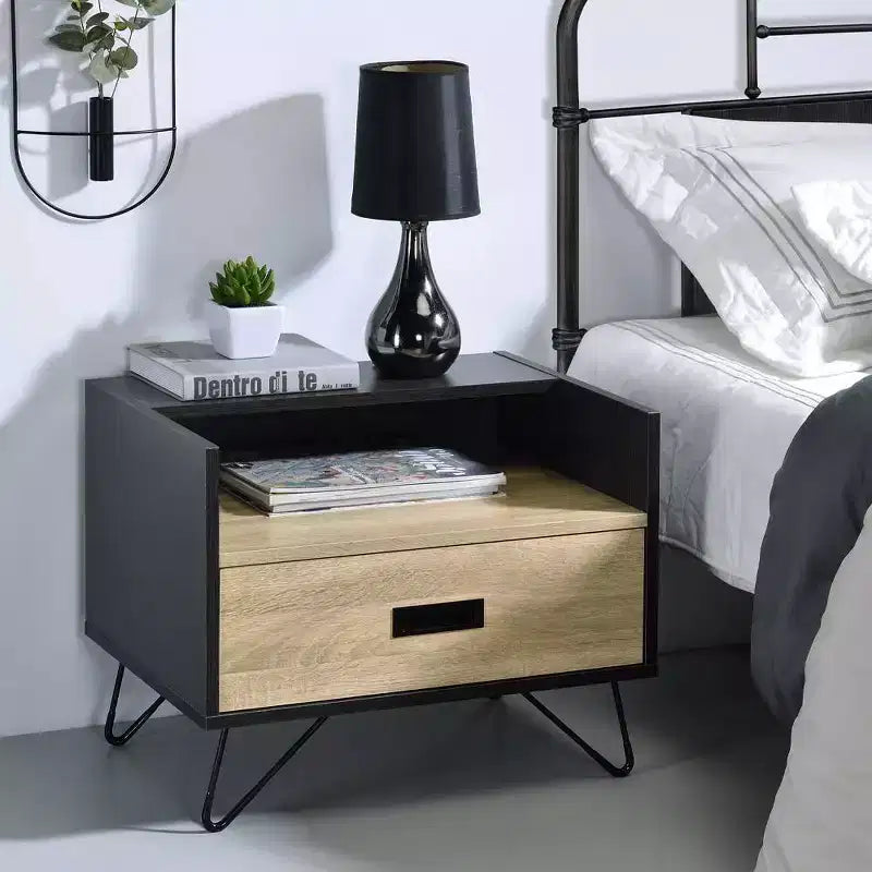 Tavolino d'appoggio Melkree 21" Finitura Quercia/Nero - Acme Furniture: Look Industriale, Cassetto Contenitore