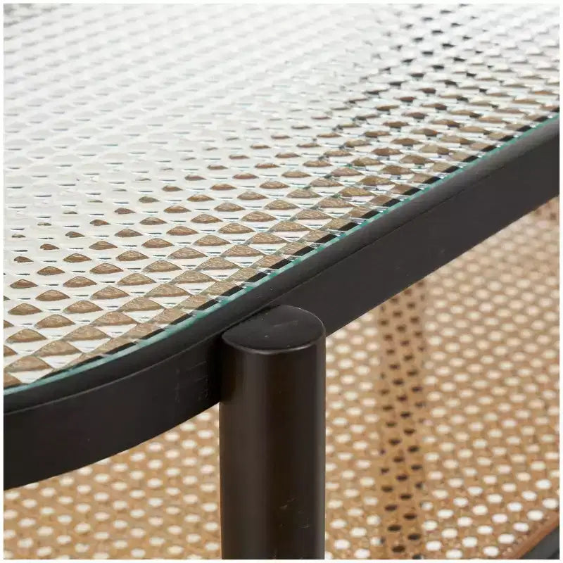 Olivia & May Rattan Console Table with Pressed Tempered Glass Top Brown: Farmhouse Style, No Assembly Required