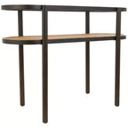Olivia & May Rattan Console Table with Pressed Tempered Glass Top Brown: Farmhouse Style, No Assembly Required