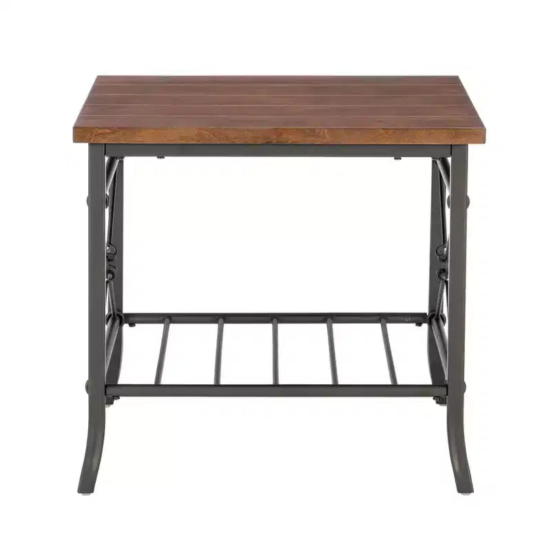 Powell Richie Set Tavolino da Caffè e Tavolini Laterali 3 Pezzi con Finitura in Bronzo Scuro e Piano Impiallacciato Noce: Set di Mobili per Soggiorno Rettangolari