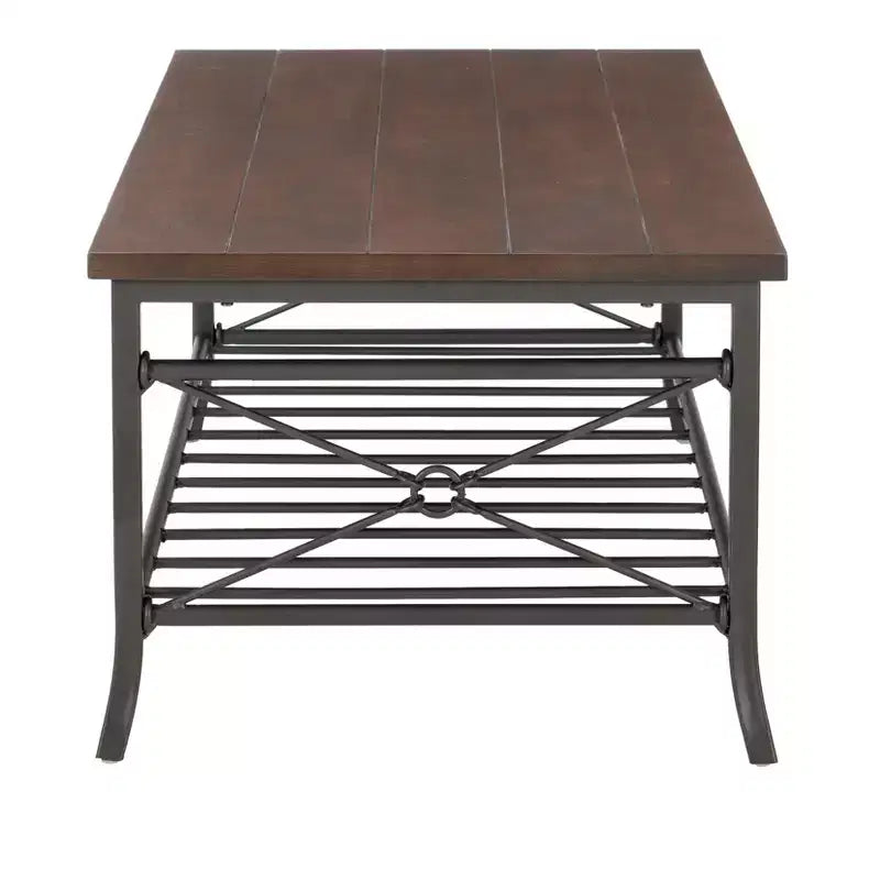 Powell Richie Set Tavolino da Caffè e Tavolini Laterali 3 Pezzi con Finitura in Bronzo Scuro e Piano Impiallacciato Noce: Set di Mobili per Soggiorno Rettangolari