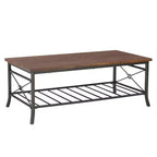 Powell Richie Set Tavolino da Caffè e Tavolini Laterali 3 Pezzi con Finitura in Bronzo Scuro e Piano Impiallacciato Noce: Set di Mobili per Soggiorno Rettangolari