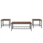 Powell Richie Set Tavolino da Caffè e Tavolini Laterali 3 Pezzi con Finitura in Bronzo Scuro e Piano Impiallacciato Noce: Set di Mobili per Soggiorno Rettangolari