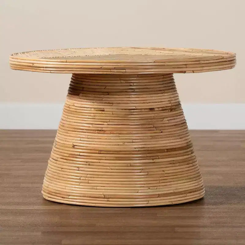 bali & pari Bella Natural Rattan and Mahogany Wood Coffee Table Natural: 17.7" High, No Assembly Required