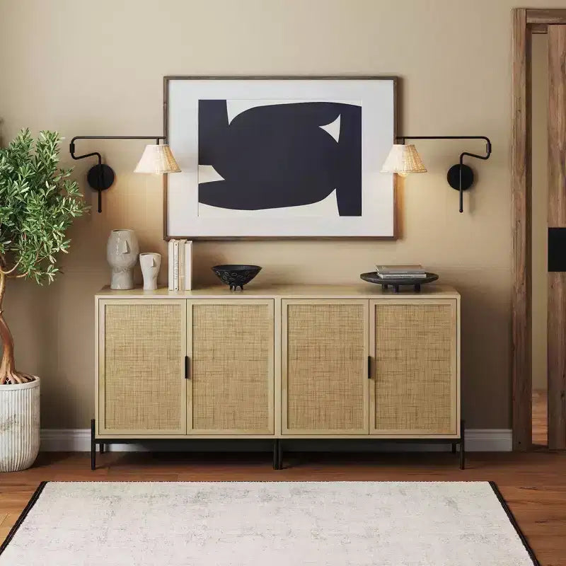 Nathan James Set of 2 Andrew Rattan Storage Cabinet Light Oak