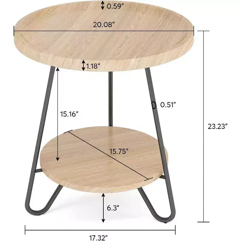 LITTLE TREE 2 Tier Round End Table Rustic Brown