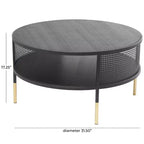 Olivia & May Metal Open Grid Frame 1 Shelf Coffee Table with Gold Legs Black: Modern Drum Style, No Assembly Required