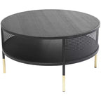 Olivia & May Metal Open Grid Frame 1 Shelf Coffee Table with Gold Legs Black: Modern Drum Style, No Assembly Required