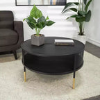 Olivia & May Metal Open Grid Frame 1 Shelf Coffee Table with Gold Legs Black: Modern Drum Style, No Assembly Required