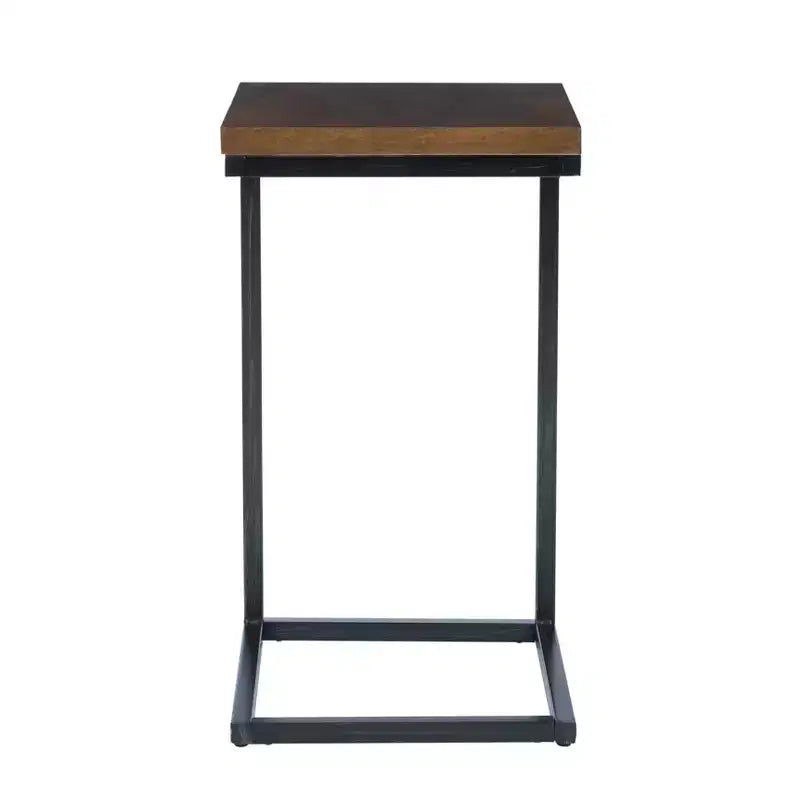 Hamri Traditional C Style Accent Table Walnut Wood and Hand Distressed Black Metal Frame - Powell: Sofa Side, Bedroom Use