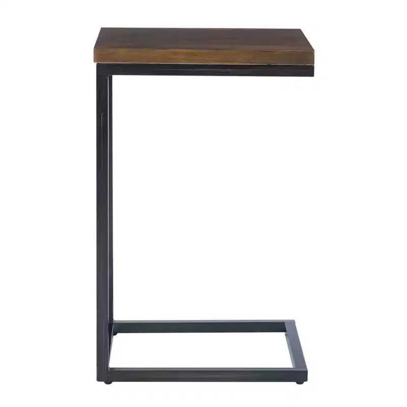 Hamri Traditional C Style Accent Table Walnut Wood and Hand Distressed Black Metal Frame - Powell: Sofa Side, Bedroom Use
