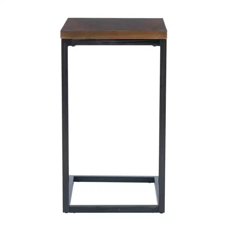 Hamri Traditional C Style Accent Table Walnut Wood and Hand Distressed Black Metal Frame - Powell: Sofa Side, Bedroom Use
