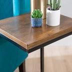 Hamri Traditional C Style Accent Table Walnut Wood and Hand Distressed Black Metal Frame - Powell: Sofa Side, Bedroom Use