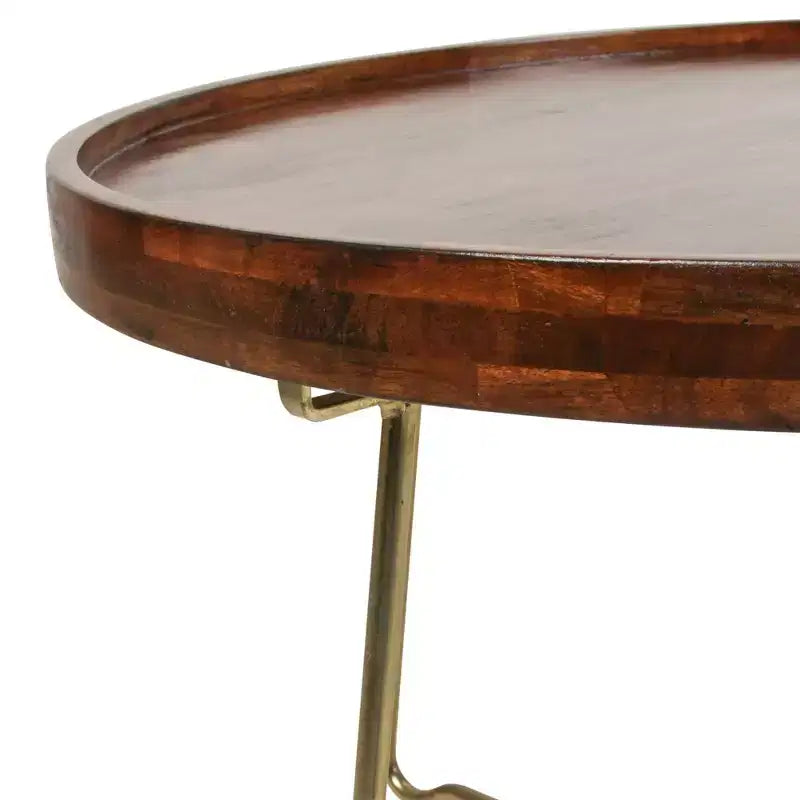 East at Main 32.38" Round Coffee Table Natural/Gold: Mango Wood Top, Criss Cross Brass Base, No Assembly Required