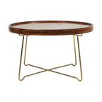East at Main 32.38" Round Coffee Table Natural/Gold: Mango Wood Top, Criss Cross Brass Base, No Assembly Required