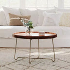East at Main 32.38" Round Coffee Table Natural/Gold: Mango Wood Top, Criss Cross Brass Base, No Assembly Required