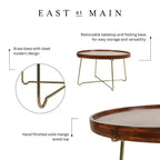 East at Main 32.38" Round Coffee Table Natural/Gold: Mango Wood Top, Criss Cross Brass Base, No Assembly Required