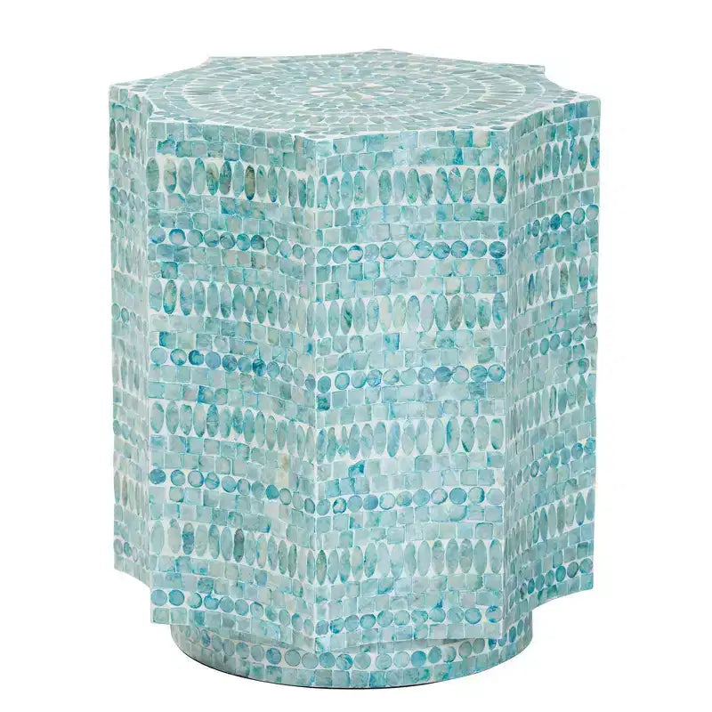 Baxton Studio Olesia Mother of Pearl End Table: Bohemian, Octagon Top, No Assembly Required
