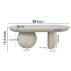 The Urban Port 38" Coffee Table Oblong Mango Wood Top with A Modern Ball Leg Washed White