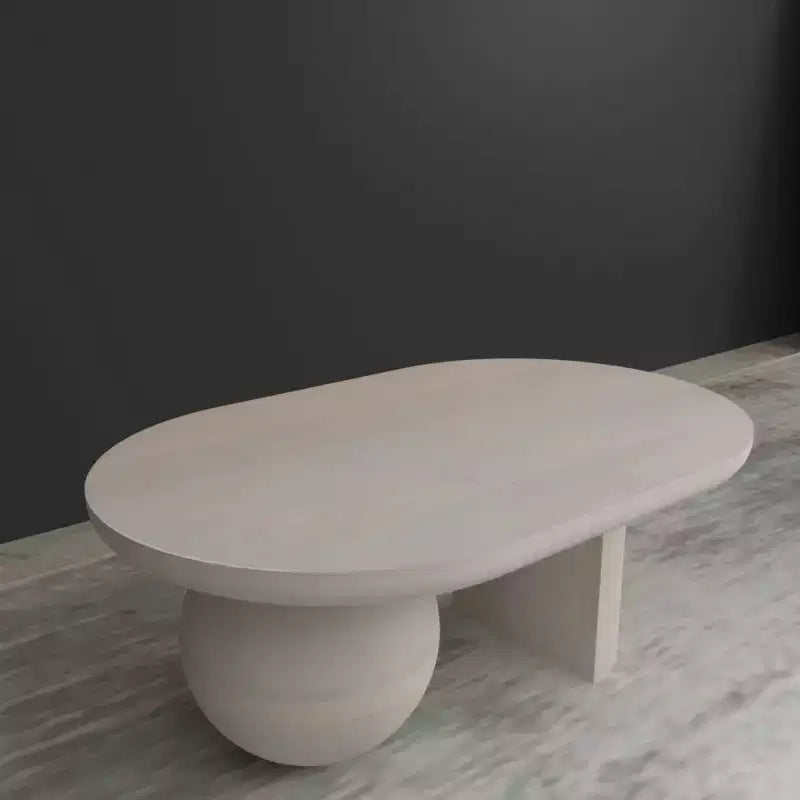 The Urban Port 38" Coffee Table Oblong Mango Wood Top with A Modern Ball Leg Washed White