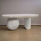 The Urban Port 38" Coffee Table Oblong Mango Wood Top with A Modern Ball Leg Washed White