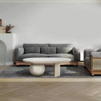 The Urban Port 38" Coffee Table Oblong Mango Wood Top with A Modern Ball Leg Washed White