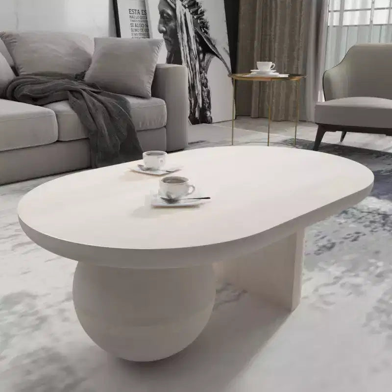 The Urban Port 38" Coffee Table Oblong Mango Wood Top with A Modern Ball Leg Washed White