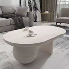 The Urban Port 38" Coffee Table Oblong Mango Wood Top with A Modern Ball Leg Washed White
