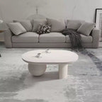 The Urban Port 38" Coffee Table Oblong Mango Wood Top with A Modern Ball Leg Washed White