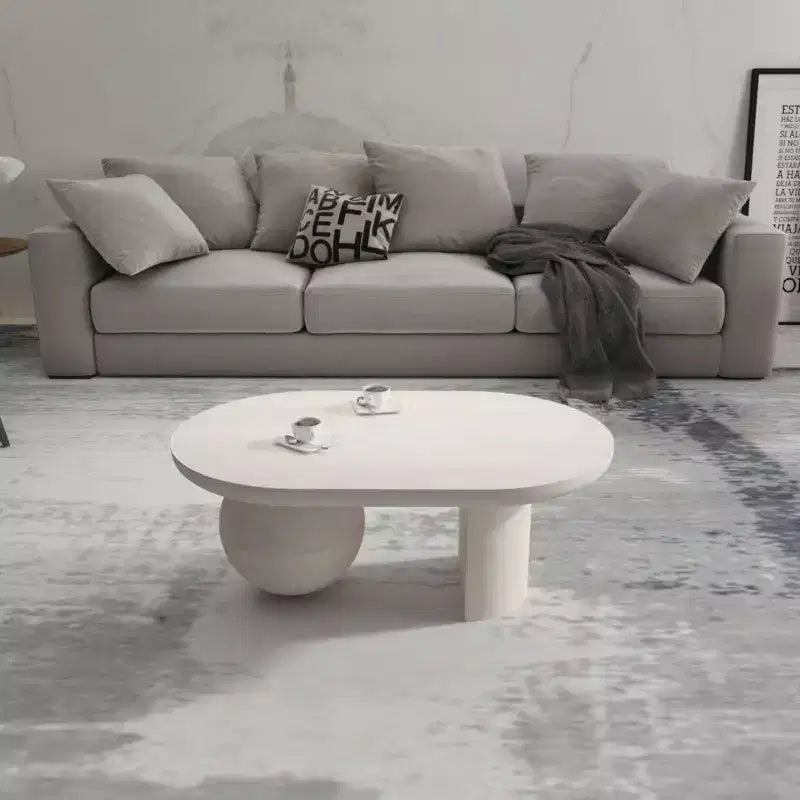 The Urban Port 38" Coffee Table Oblong Mango Wood Top with A Modern Ball Leg Washed White