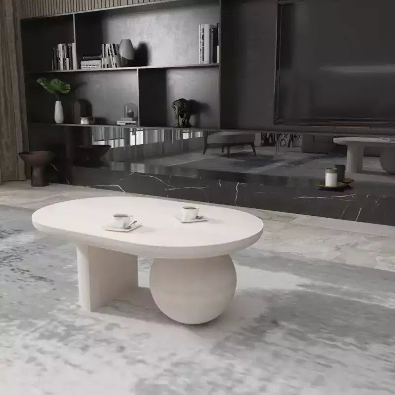 The Urban Port 38" Coffee Table Oblong Mango Wood Top with A Modern Ball Leg Washed White