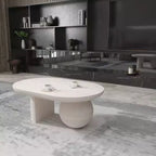 The Urban Port 38" Coffee Table Oblong Mango Wood Top with A Modern Ball Leg Washed White