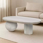 The Urban Port 38" Coffee Table Oblong Mango Wood Top with A Modern Ball Leg Washed White