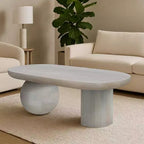 The Urban Port 38" Coffee Table Oblong Mango Wood Top with A Modern Ball Leg Washed White