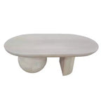 The Urban Port 38" Coffee Table Oblong Mango Wood Top with A Modern Ball Leg Washed White