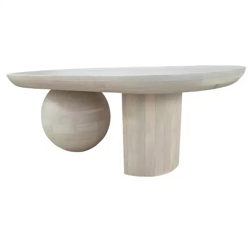 The Urban Port 38" Coffee Table Oblong Mango Wood Top with A Modern Ball Leg Washed White