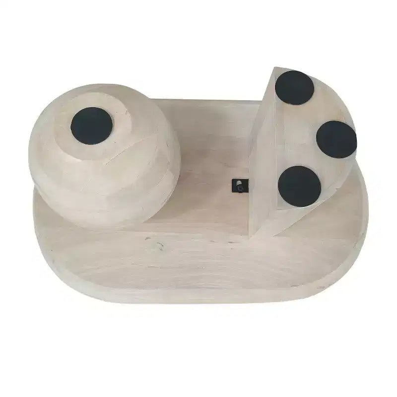 The Urban Port 38" Coffee Table Oblong Mango Wood Top with A Modern Ball Leg Washed White
