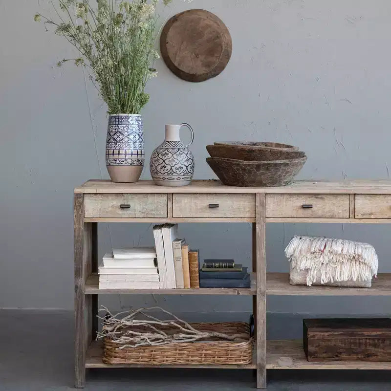 Consolle in legno Storied Home, finitura naturale: tavolo rettangolare da 60 pollici per ingresso, nessun assemblaggio richiesto