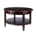 Concord Round Coffee Table with Drawer and Shelf - Antique Walnut - Winsome