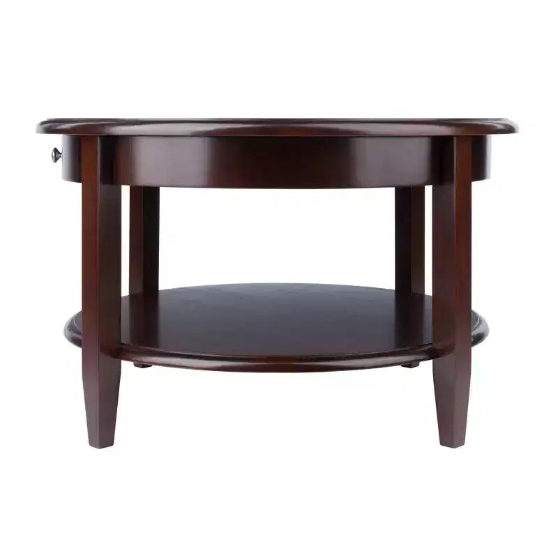 Concord Round Coffee Table with Drawer and Shelf - Antique Walnut - Winsome