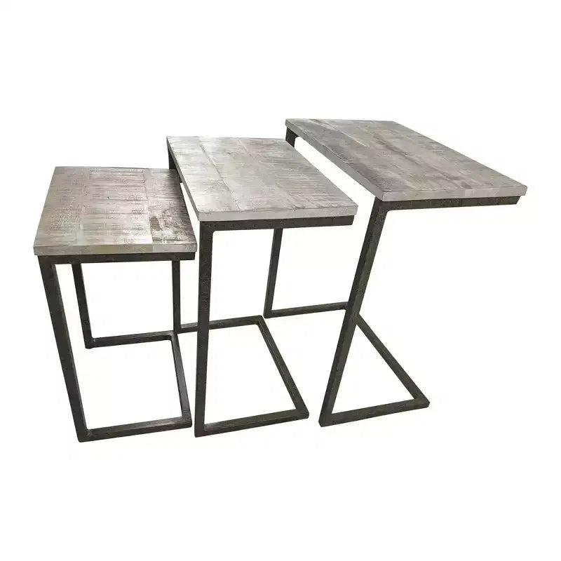 Set di Tavolini Nido Addison Carolina Living, Legno Naturale/Ferro Invecchiato: 3 Pezzi, Mango Massiccio, Struttura in Metallo, Nessun Montaggio Richiesto